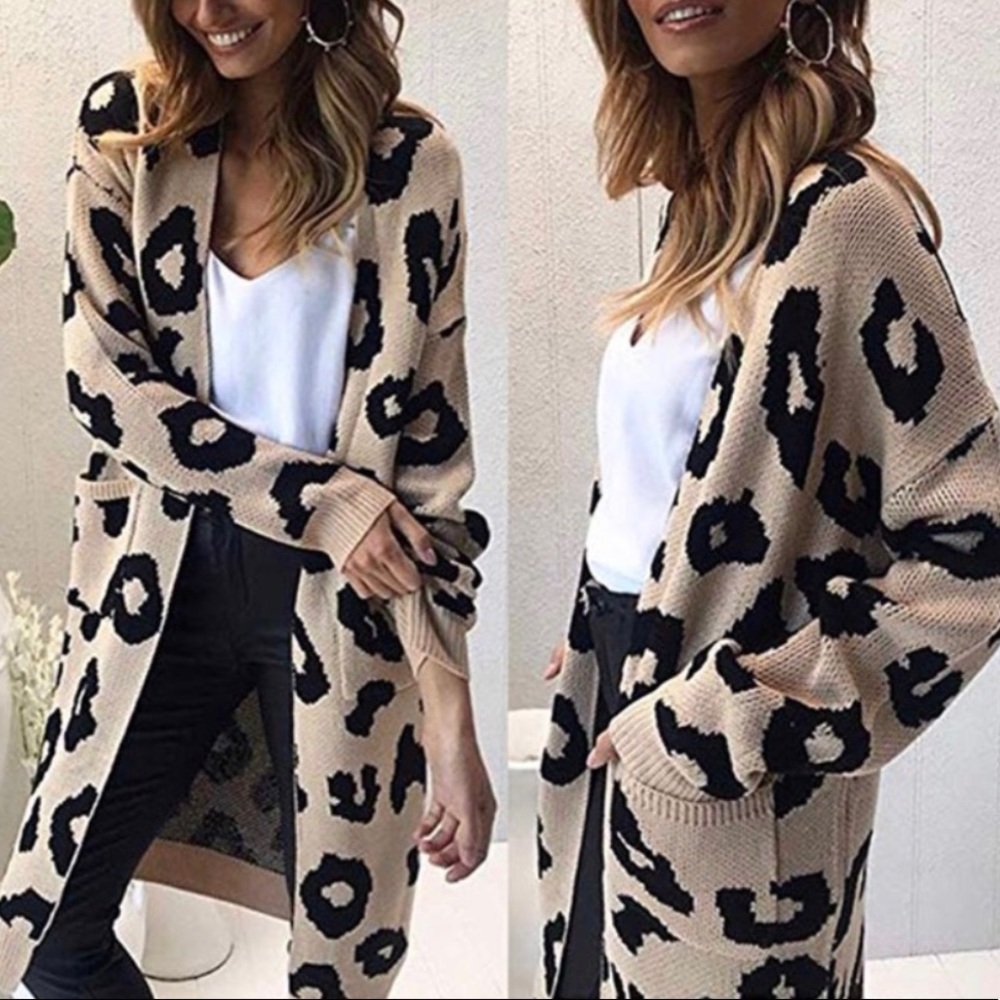Long sleeve leopard maxi cardigan